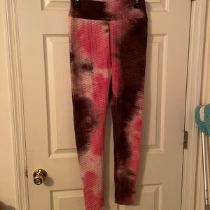 TikTok leggings. Pink & purple tie dye print. SJL Apparel L/XL.
